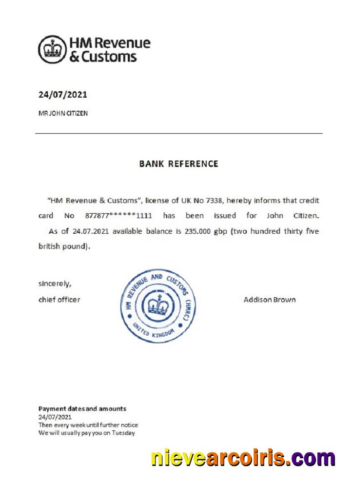 United Kingdom HM Revenue & Customs reference